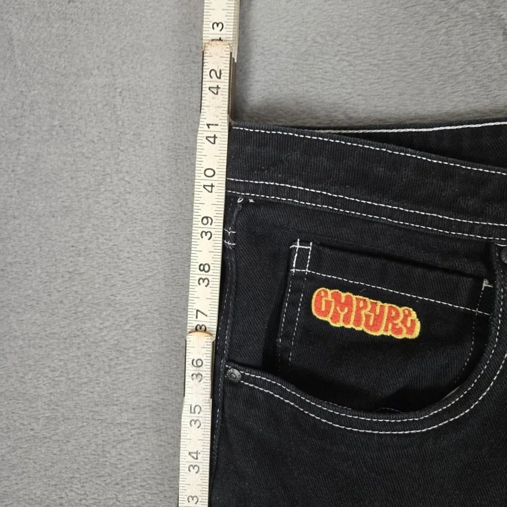 Empyre Denim Jeans Mens 36x30‎ Black Baggy Wide Leg Grunge Embroidered Y2K